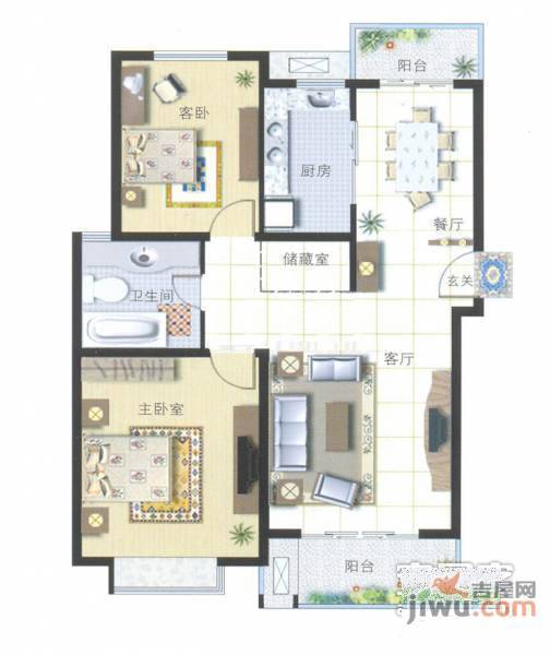 天奇城2室2厅1卫89㎡户型图