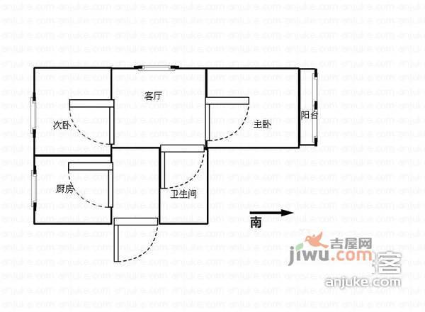 陈家岸新村2室1厅1卫74㎡户型图