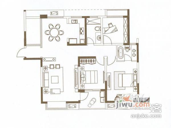 山水湖滨花园3室2厅2卫137㎡户型图