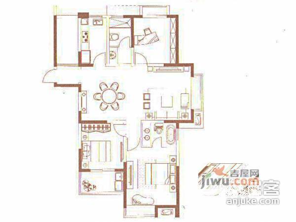 山水湖滨花园2室2厅1卫126㎡户型图