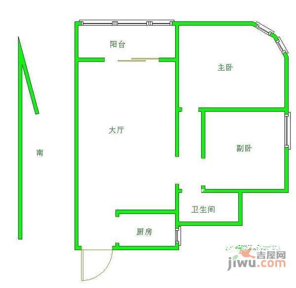 香山名园2室2厅1卫105㎡户型图