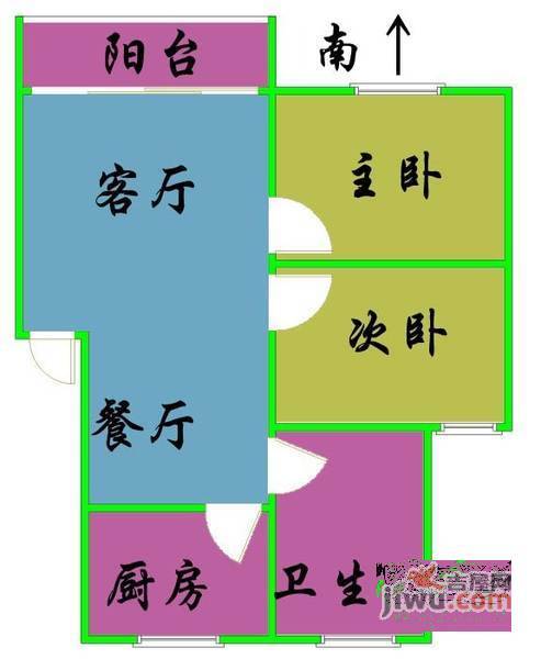 香山名园2室2厅1卫105㎡户型图