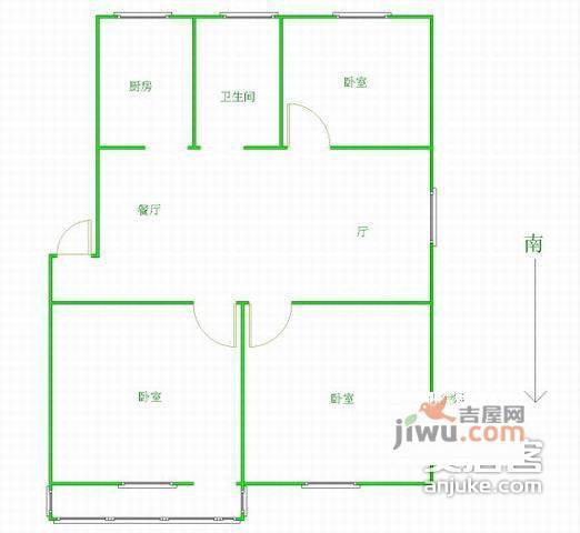 美林湖3室2厅1卫107㎡户型图