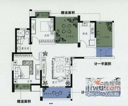 金科东方上院2室2厅1卫109㎡户型图