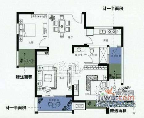 金科东方上院2室2厅1卫109㎡户型图