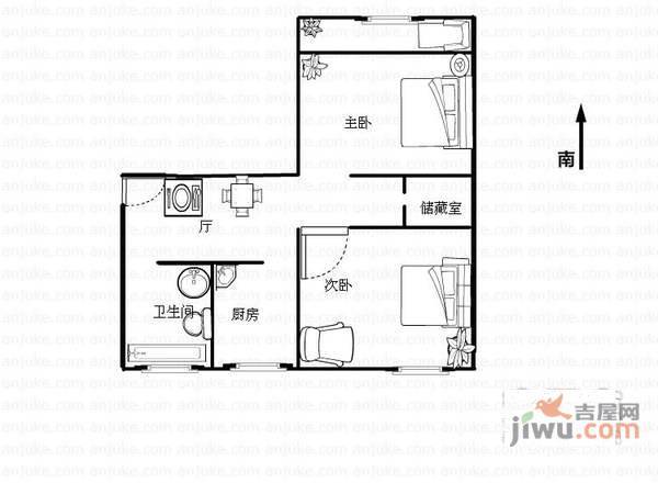 金城新村2室2厅1卫75㎡户型图