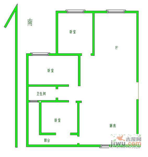 金色江南天景花园3室2厅1卫122㎡户型图