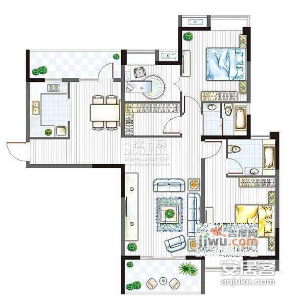 万达广场3室2厅2卫145㎡户型图