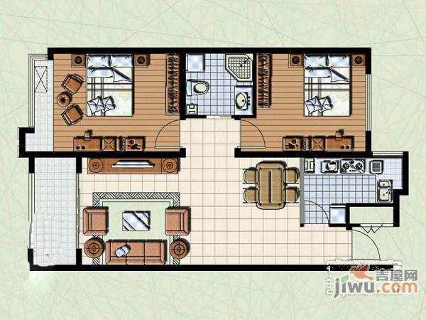 联城海岸锦城2室2厅1卫92㎡户型图