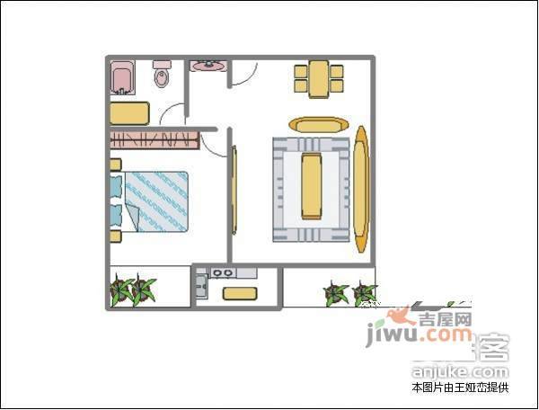 华鹏宜家1室1厅1卫53㎡户型图