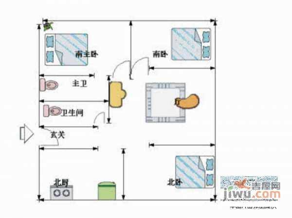 渤海湾花园3室1厅2卫103㎡户型图