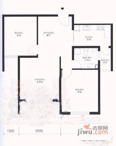 鲁信长春花园2室2厅1卫1000㎡户型图