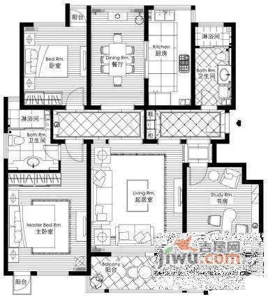 鲁信长春花园3室2厅2卫160㎡户型图