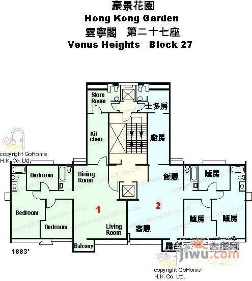 豪景花园3室2厅2卫148㎡户型图