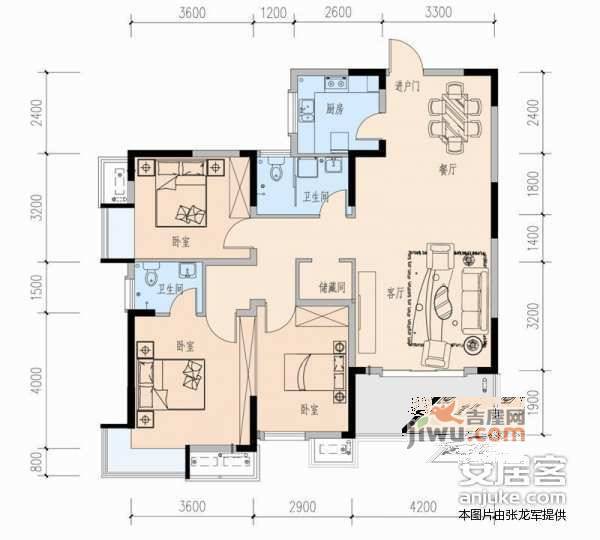 新都美地小区2室2厅2卫100㎡户型图