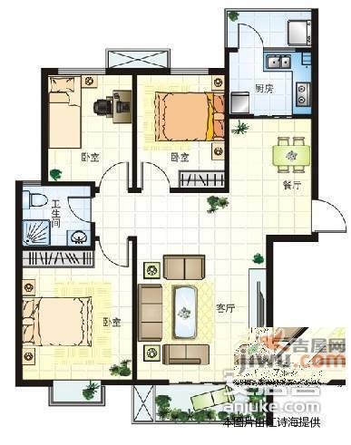 小城花园3室2厅1卫102㎡户型图