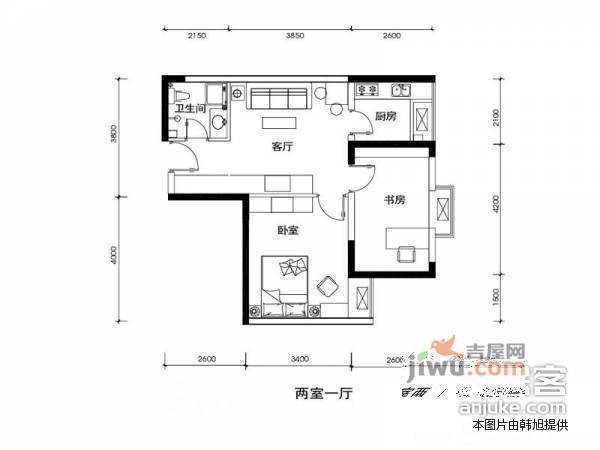 中天花园2室1厅1卫户型图