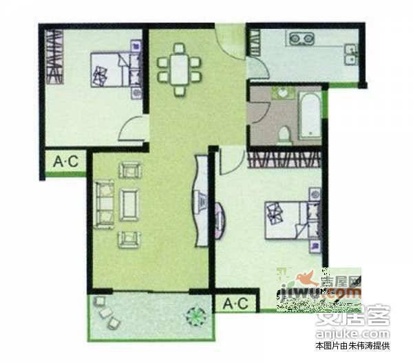 爱西华庭2室2厅1卫118㎡户型图