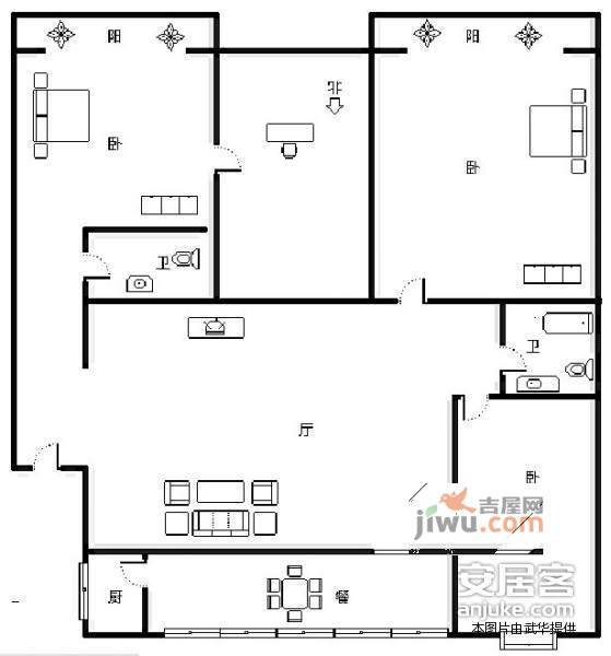 市政府小区4室2厅2卫141㎡户型图