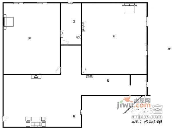 摩登主场2室1厅1卫74㎡户型图