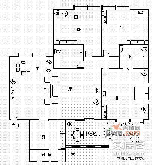 逸翠园3室2厅2卫280㎡户型图