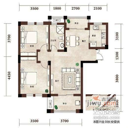 新西蓝一期2室2厅1卫98㎡户型图