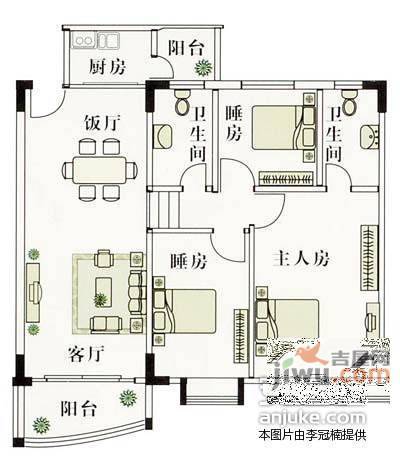 曲江城市花园3室1厅1卫101㎡户型图