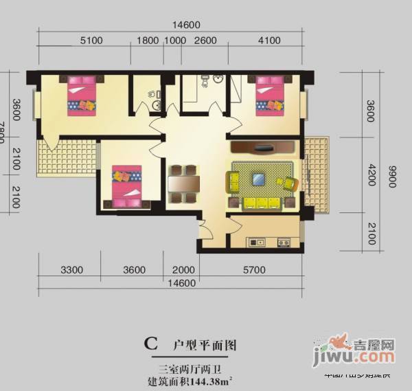 中登家园2室1厅1卫98㎡户型图