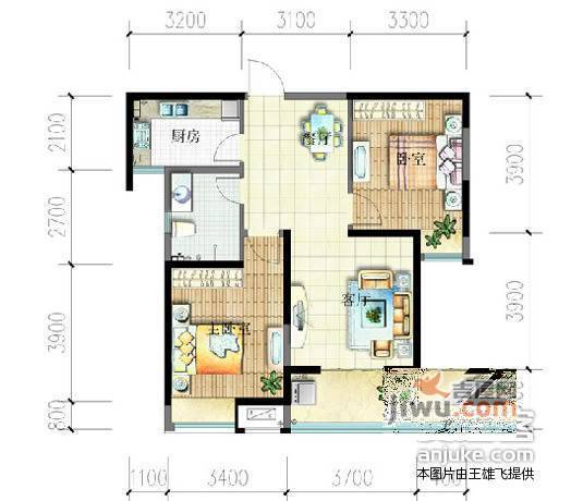 绿地世纪城新里仕嘉公寓A区2室2厅1卫88㎡户型图