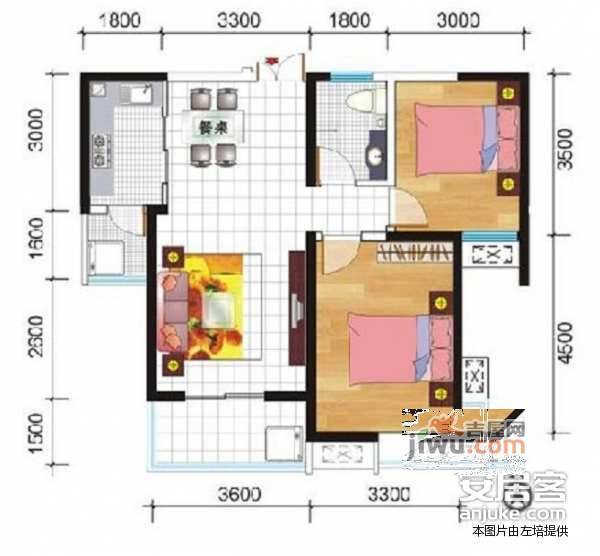 我爱我家2室2厅1卫90㎡户型图