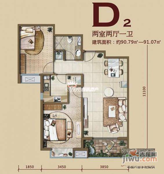 群贤汇2室2厅1卫95㎡户型图