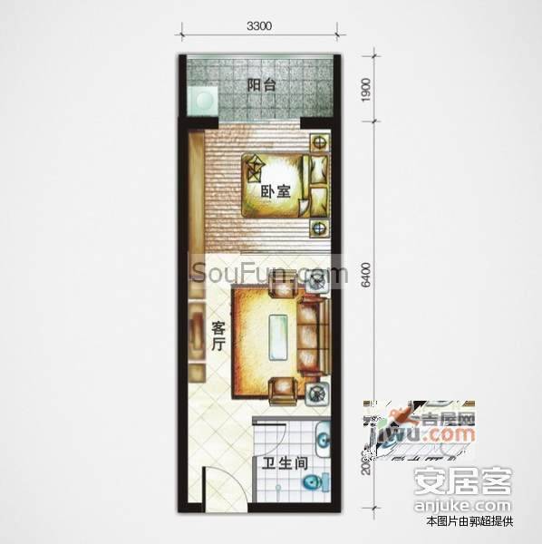 华城国际1室0厅1卫47㎡户型图