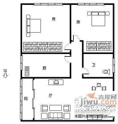 豪华花园2室2厅1卫70㎡户型图