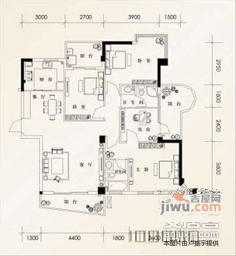 金福广场3室2厅1卫74㎡户型图