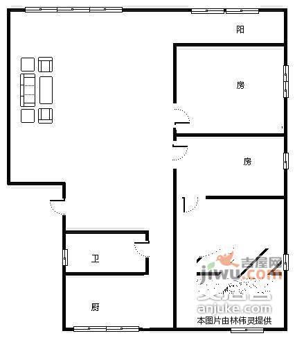 松林街住宅3室1厅1卫65㎡户型图