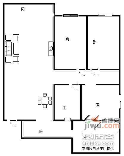 紫荆园3室2厅1卫85㎡户型图