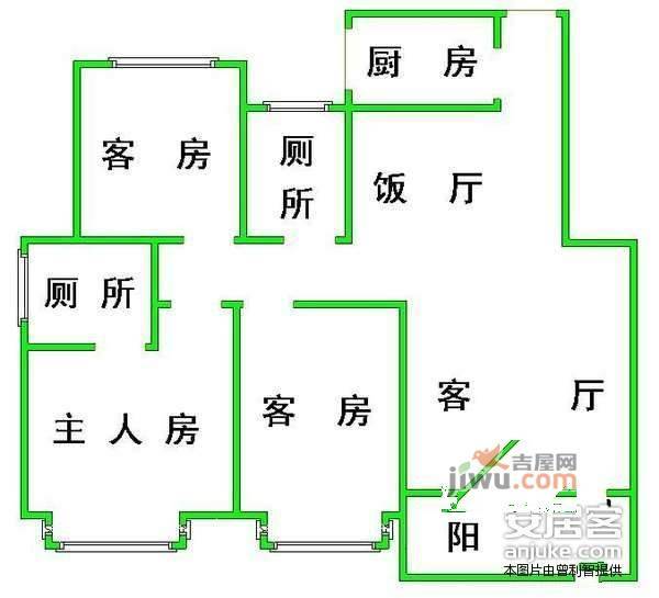 将军山小区3室2厅2卫84㎡户型图