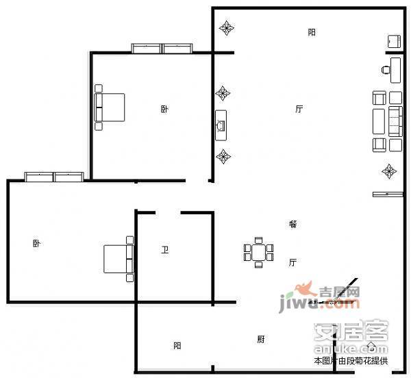 华香苑2室2厅1卫81㎡户型图