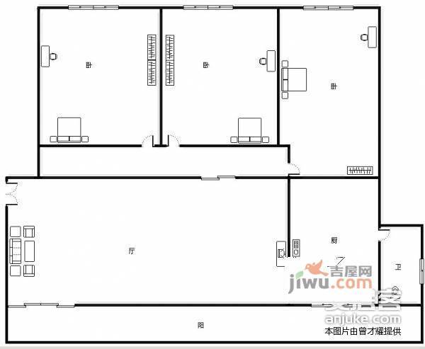 为农街住宅3室2厅1卫85㎡户型图