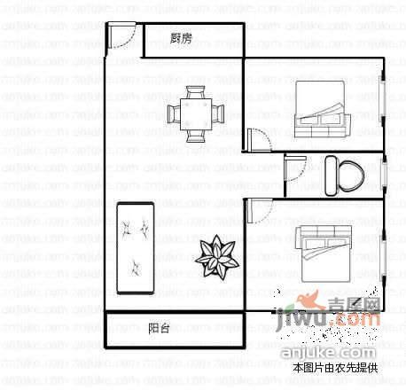 梅花豪庭2室2厅1卫83㎡户型图