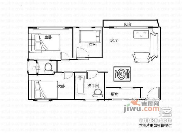 新市花园3室2厅1卫138㎡户型图