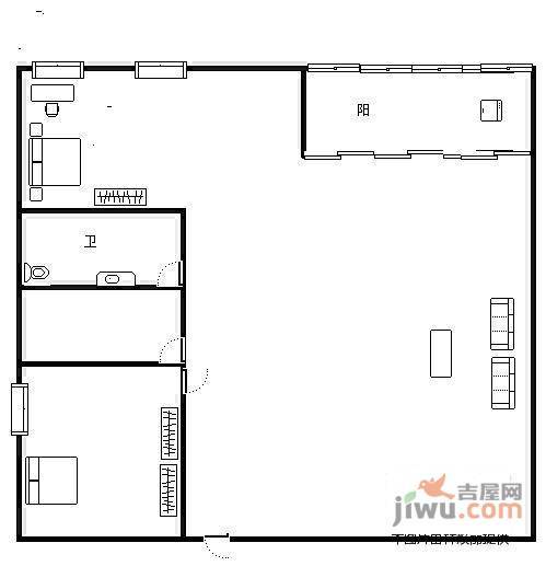 东方家园2室1厅1卫54㎡户型图