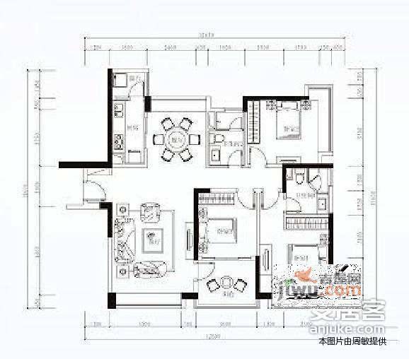 金域廊院3室2厅1卫109㎡户型图