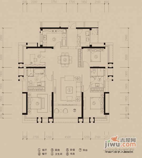 万科珠宾花园3室2厅2卫136㎡户型图