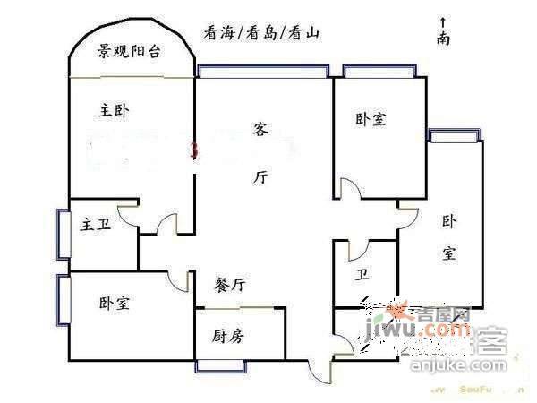 东方傲景峰3室2厅2卫153㎡户型图