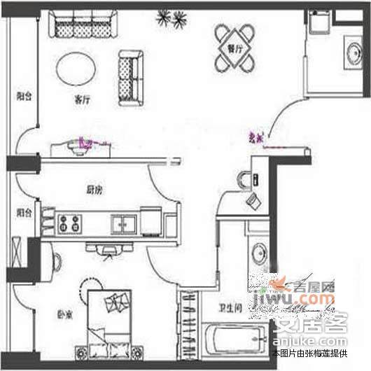 南苑1室1厅1卫39㎡户型图