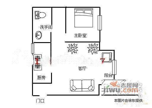 卓雅北苑1室1厅1卫43㎡户型图