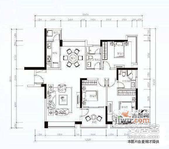 中海滨河湾3室2厅2卫123㎡户型图