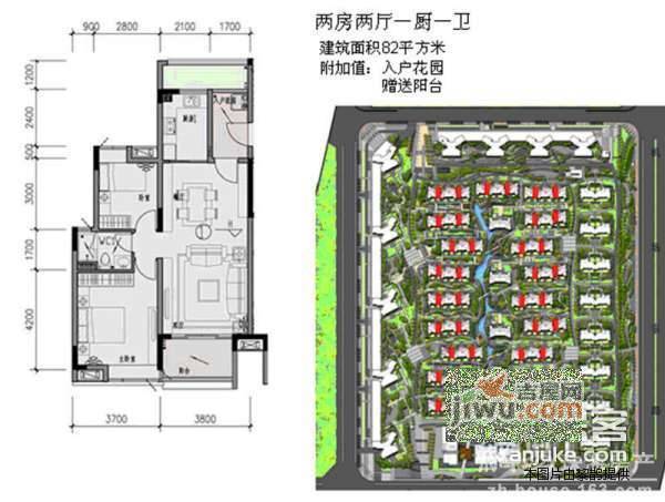 时代山湖海2室2厅1卫82㎡户型图