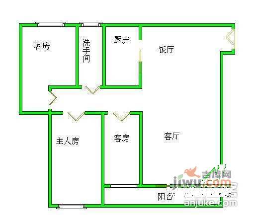 恒福花园3室2厅1卫123㎡户型图